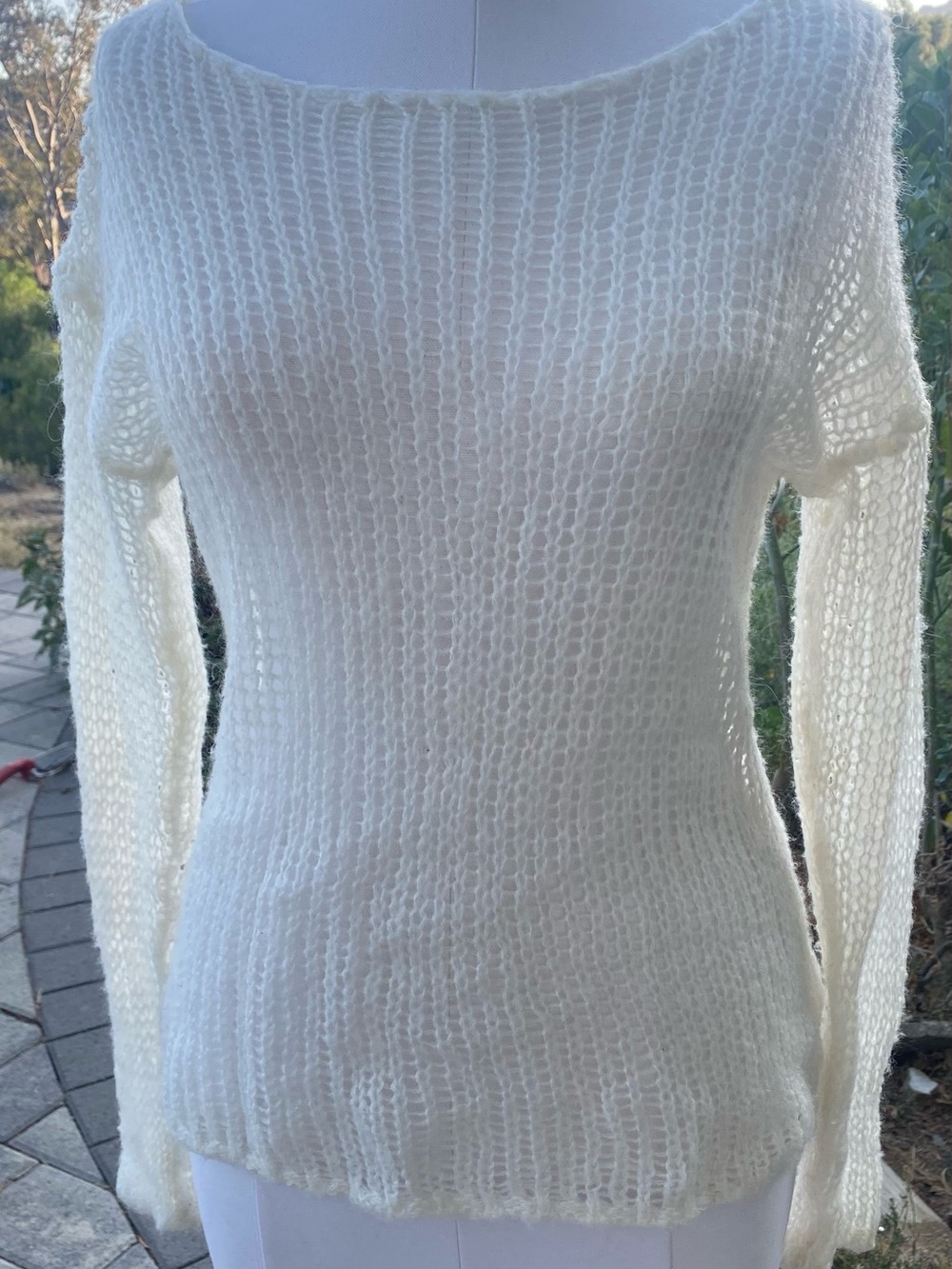 Vintage Brandy Melville White Open-Knit Boatneck Women's Sweater